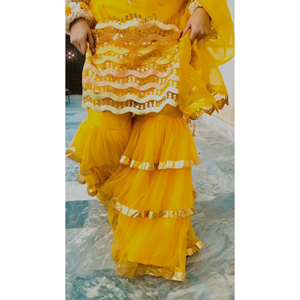 Elegante Vestido Estilo Garara con Corte en A, Hecho a Mano con Tela de Chifón, Cintura Natural, Manga Corta y Volantes para Ocasiones Festivas - Product Image 3