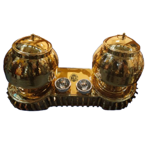 Réchaud Golgappa de couleur or avec chauffe-plats élégant pour les buffets de l'hôtel et du restaurant - Product Image 1