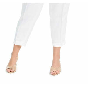 Pantaloni Calvin Klein da Donna Taglie Forti in Lino, Modello Slim-Ankle a Vita Alta, Stile Casual a Matita, Bianchi, Taglia 20W - Product Image 3