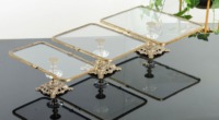 Support à gâteau en métal argenté de forme ovale de qualité supérieure avec plateau en verre pour les événements d'anniversaire, les fêtes, le service et la présentation de table de luxe