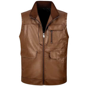 Gilet en cuir finition luxe pour homme, style motard moderne, doublure intérieure douce, coupe ajustée, gilet tendance pour les voyages et l'exportation. - Product Image 1