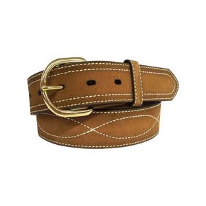 Ceinture en cuir classique Tan avec coutures décoratives - Product Image 1