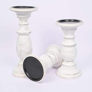 Ensemble de 3 bougeoirs en bois sculpté à la main bougeoir décoratif pour salon ou centre de table - Product Image 4