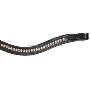 Banda para la frente de caballo de cuero acolchado de canal vacío hecha de cuero genuino de alta calidad con banda para la frente de cadena Mega Bling de cristal dorado - Product Image 2