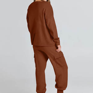 Conjunto de traje de suéter de Punto ligero para mujer, jersey de manga larga con cuello redondo, ajuste informal para invierno - Product Image 5