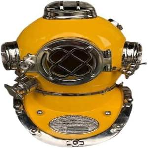 Casco de Buceo Vintage de Latón Amarillo ~ Casco Marítimo Boston US Navy Mark V para Buceo en Aguas Profundas de 18 Pulgadas - Artículos de Regalo - Product Image 1