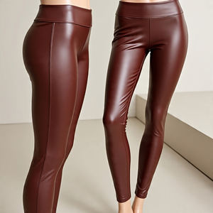 กางเกงเลกกิ้งหนังแท้แบบเรียงซ้อนทรงปกติสำหรับผู้หญิงกางเกงเลกกิ้งหนังแกะลำลองสำหรับใส่กลางแจ้ง - Product Image 2