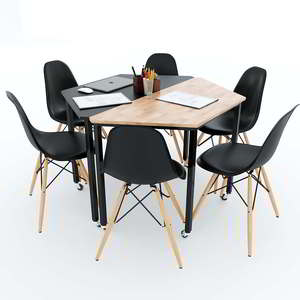 Minimalist Wood AA Diameter Dining <b>Table</b> HBLG012 L-Shape with Metal Legs 6 Seating Capacity 115x104x75cm - Product Image 1