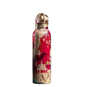 Botella de Agua de Cobre de 1000 ml con Diseño Cultural de Rajasthan, Botella con Estampado Artístico Meena, Diferentes Diseños, Beneficios para la Salud, Hecha a Mano - Product Image 1