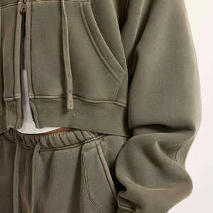 Sudadera con Capucha Vintage Retro para Mujer, Lavado Ácido, Invierno, Bordado 3D Personalizado en la Parte Delantera, Forro Polar Grueso, Térmica, Corta, con Doble Cremallera, Talla Grande - Product Image 5