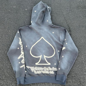 Venta al por mayor de personalizado de los hombres de peso pesado desgastado lavado ácido conjunto de chándal serigrafiado pantalones acampanados y Sudadera con capucha - Product Image 4