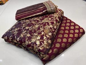 TrendsbyCp Luxe Pure Jamawar Banarsi Chemise Pantalon Prêt à Porter Dupatta 3 Pièces Non Cousu Dames Costumes Tenues Formelles Anarkali - Product Image 4