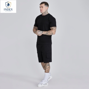 Conjunto de Camiseta Negra de Cuello Redondo y Pantalones Cortos Cargo para Hombre, Marca Index Apparel, Tejido de Algodón Transpirable, Estilo Casual de Verano, 2 Piezas - Product Image 1