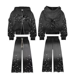 เสื้อสเวตเตอร์ผ้า100% มีฮู้ดและกางเกงซ้อนกันเหงื่อผ้าคอตตอนซักได้แบบมีซิป - Product Image 1