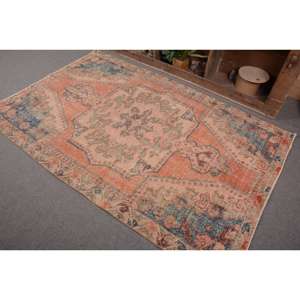 Tapis, 4,4x7 pieds, tapis vintage, tapis oriental orange en laine - Product Image 2