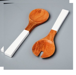 Serveurs à salade en bois d'acacia SERVEUR À SALADE EN BOIS LOT DE 2 ARTICLES DE CUISINE UNIQUE FAITS À LA MAIN - Product Image 2