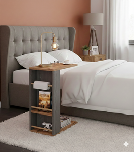 Mesa Auxiliar Moderna y Elegante en Forma de C, Diseño Robusto de Metal y Madera con Almacenamiento, Marca Privada OEM, Entrega en la UE, Venta al Por Mayor B2B - Product Image 3