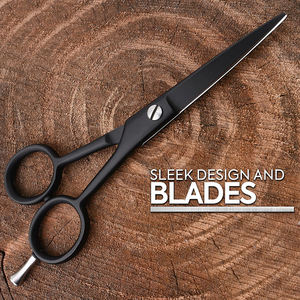 Tijeras de bigote de acero inoxidable de alto carbono hechas a mano, mango de cerámica negra, hoja afilada para corte de barba de peluquero - Product Image 6