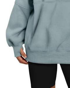 Light Blue Half Zip Oversized <b>Fleece</b> Sweatshirt Warm Winter <b>Women</b> Pullover With Kangaroo Pocket Casual Loose Fit <b>Top</b> - Product Image 5