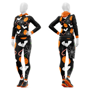 Conjunto de chándal de entrenamiento 2 en 1 a prueba de viento de poliéster 100% con estampado de Halloween para mujer, jersey con capucha, pantalones de Yoga, mallas hechas a medida - Product Image 6