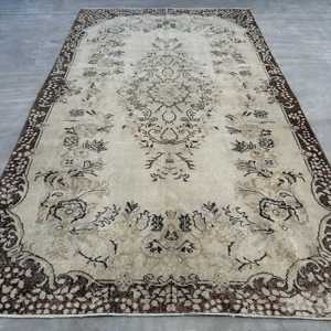 Vintage Turkish Rug, Large 5.6x9.4 ft (171x288 cm) Rug, <b>Brown</b> Moroccan <b>Wool</b> Rug - Product Image 1