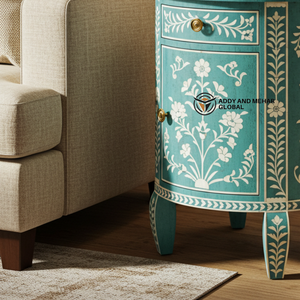 Mesita de Noche Moderna Ecológica Hecha a Mano con Incrustaciones de Hueso Verde y Diseño Floral para Muebles de Dormitorio - Product Image 3