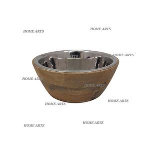 Bol de nourriture en bois et en acier inoxydable nouvelle conception vaisselle de forme ronde bol de service à dessert par les arts à la maison - Product Image 2
