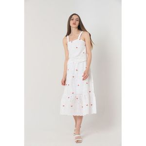 TOPSHOW Women's Red Floral Embroidered Long Broderie Anglaise <b>Skirt</b> for Wholesale, Elegant Summer Style - Product Image 4