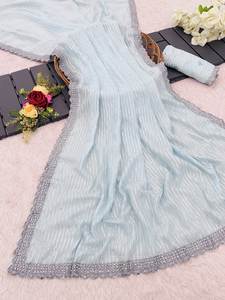 ส่าหรีผ้าไหมนุ่มดีไซเนอร์พร้อมซับในและงาน zari พร้อมด้วยงานหินด้วยมือส่าหรีสวมใส่ในงานแต่งงานส่าหรีนักออกแบบงานปาร์ตี้ส่าหรี - Product Image 3