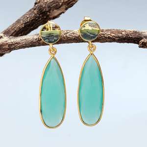 Pendientes Colgantes de Plata de Ley 925 Hechos a Mano Clásicos de Primera Calidad al por Mayor, con Piedras Preciosas de Calcedonia Aqua Natural para Mujer, para Bodas y Fiestas - Product Image 3