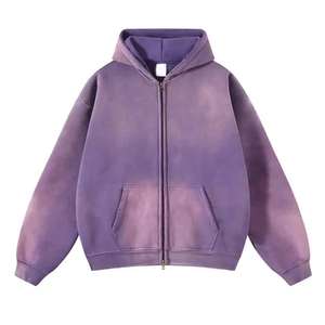 Sweat-shirts à capuche délavés à l'acide, fermeture éclair intégrale, effet vieilli, 100% coton, coupe-vent, imperméable, vintage, hiver, homme, fabrication OEM - Product Image 5