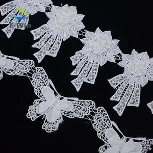 Hermoso Encaje de Guipur con Cristales de Perla en 3D, Adorno de Encaje de Diamantes Bordado para Ropa Blanca, Estilo Español - Product Image 1