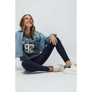 Leggings Deportivos Sin Costuras de Tela Elástica de Cintura Alta Azul Marino - Product Image 4