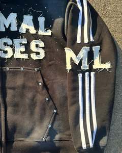 Custom Heavyweight Applique Patch Vintage Stone <b>Washed</b> Distressed <b>Tech</b> Fleece Rhinestone Hoodies for Men - Product Image 4