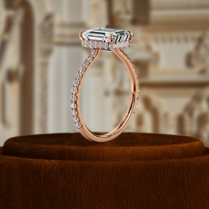 Bague en diamant de laboratoire taille émeraude 1 carat, bague classique pavée en or 14 carats, bague de mariage avec halo caché, bague solitaire de mariée, bague vintage - Product Image 6