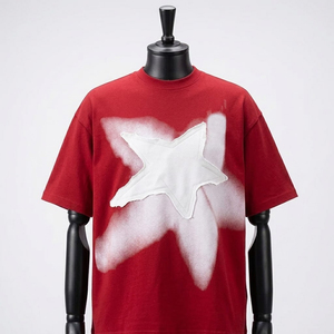 T-shirt à épaules tombantes de haute qualité en polyester/coton respirant, décontracté, avec broderie vieillie, tricoté, pour hommes, style streetwear - Product Image 2
