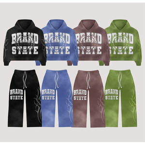OEM Streetwear Men's Tracksuit Set Custom Logo Printing Men Vintage Sun Faded Washed Sweatpants Hoodie Sets - Product Image 6