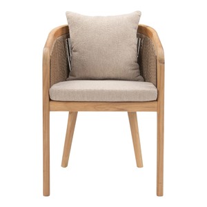 Silla de Comedor Moderna Nórdica de Madera de Teca Sólida con Respaldo de Cuerda Tejida, Sillón de Jardín para Exteriores con Cojín para Hotel y Restaurante - Product Image 6