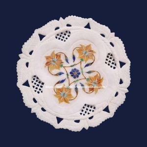 Latest Handmade White Marble Inlay Plate Carved Plate for Home Decoration and Business <b>Gifts</b> Love Theme Marble Inlay Plates - Product Image 2