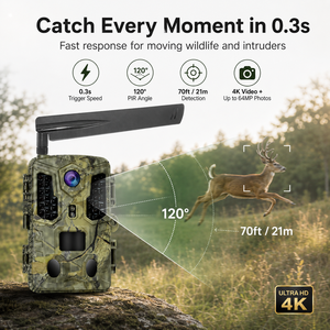 Caméra de chasse sans fil Sensvison CMOS 4G à énergie solaire avec détection de la faune par IA, vision <span class=keywords><strong>nocturne</strong></span> 4K pour la chasse et la sécurité extérieure - Product Image 5