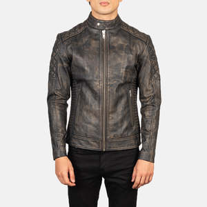 Chaqueta de Cuero Genuino Fernando para Motociclistas, Acolchada, Estilo Desgastado, Color Marrón, con Cuello Alto, Reversible y Recubierta, para Otoño, Talla XS - Product Image 4