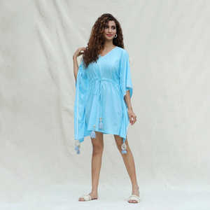 Vestido plisado Vintage de verano para mujer, estilos con cuello en V, venta al por mayor, vestido informal de algodón de media manga para oficina, nuevos estilos formales - Product Image 1