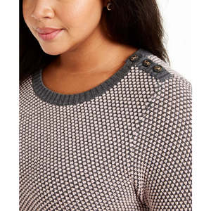 Maglione Charter Club da donna taglia 1X con bottoni e dettagli a contrasto, nero - Product Image 3