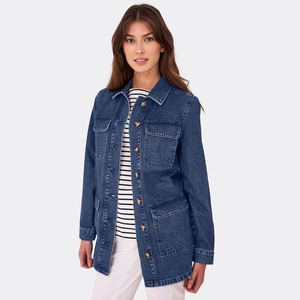 Ropa de mujer hecha en fábrica Chaquetas de moda Marca personalizada Cuello vuelto, chaqueta de mujer Chaquetas de mezclilla para mujer - Product Image 2