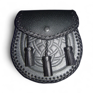 Geoffrey EMBOSSED DAY SPORRANS Premium Quality 100% Cow Leather Formal Scottish Kilt Jacket Black Men's - Product Image 1