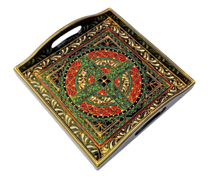 Bandeja de servicio de madera pintada a mano de forma cuadrada Swati Art, bandejas pintadas a mano Swati, bandeja grande pintada a mano - Product Image 1