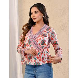 Blusa de Popelina Blanca para Mujer con Estampado Jaal, Cuello Asimétrico y Decoración Floral Bordada, Talla Única y XL Disponible - Product Image 6