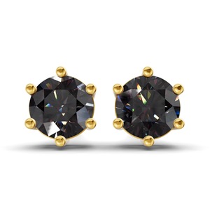 Boucles d'oreilles clous en or massif 14 carats, diamant de laboratoire rond noir jais à six griffes, 1 carat total, clarté VS, couleur fantaisie, bord audacieux, pour femme - Product Image 1