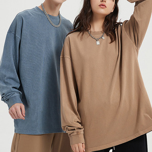 310 Gsm nuevo estilo personalizado cuello redondo Camiseta de manga larga Vintage lavado con ácido peso pesado hombres Camiseta de manga larga para hombres - Product Image 2