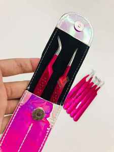 Pince à épiler professionnelle pour extension de cils en acier inoxydable rose vif avec logo personnalisé nouvelle pince à épiler à pointe pointue - Product Image 4